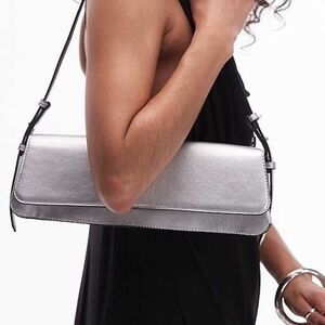 Topshop Stassi elongated shoulder bag in silver